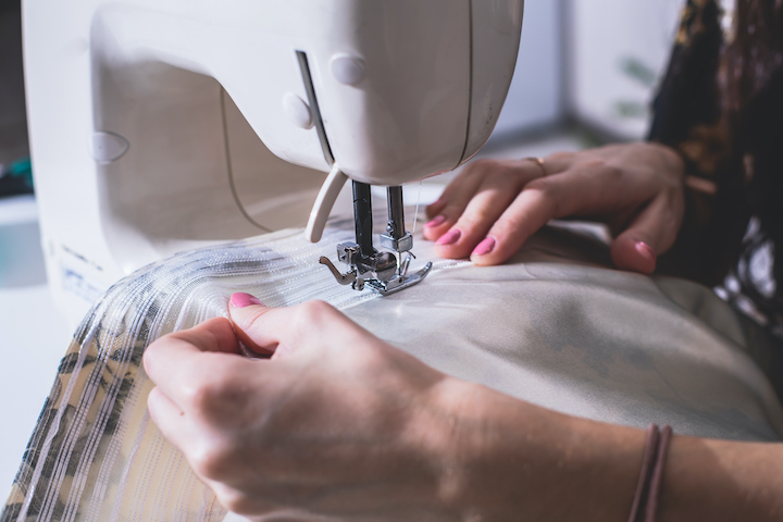 Sewing machine sewing curtains